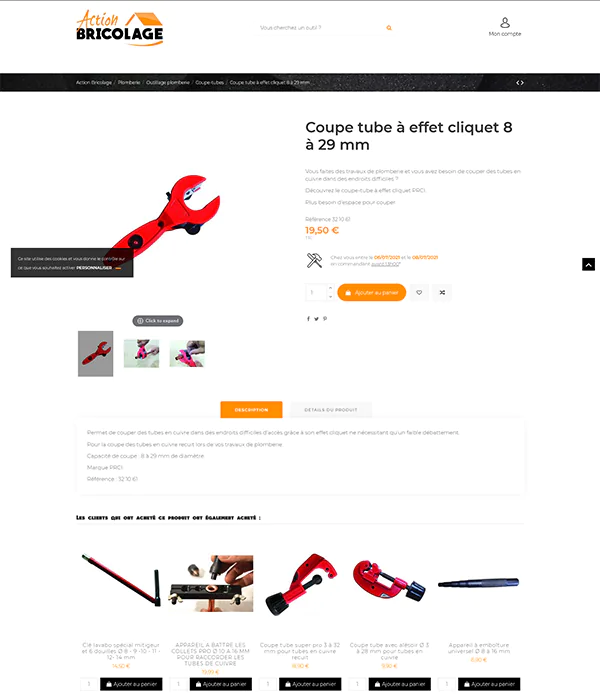 action bricolage page de produit