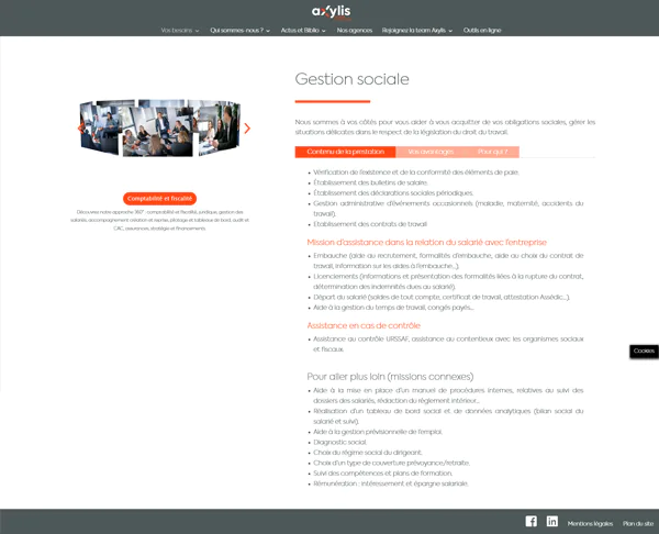 axylis page de contenu du site internet