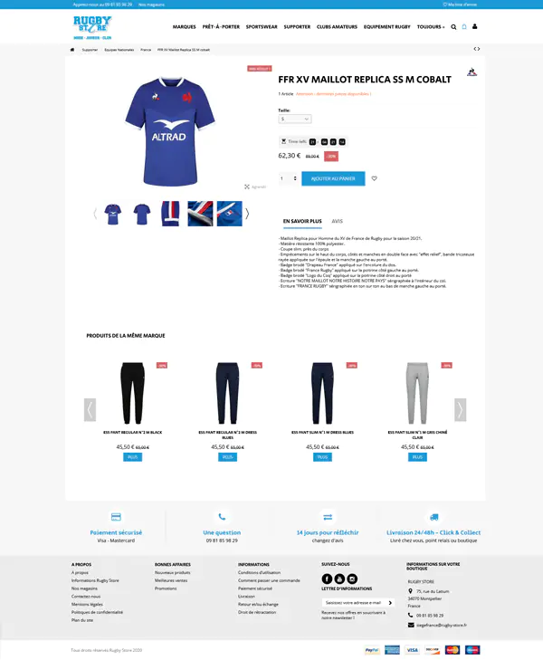 Rugby store page de produit