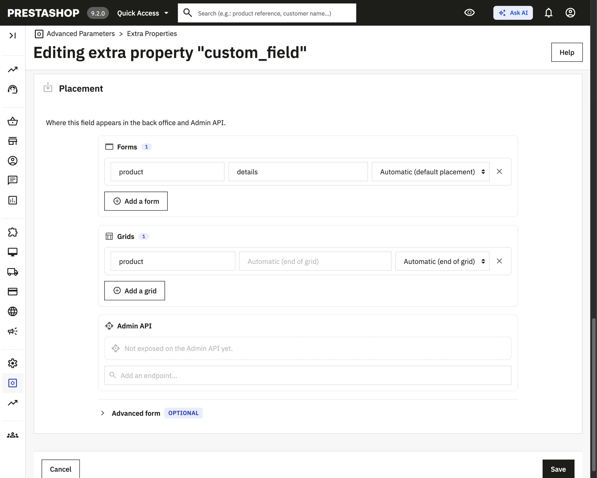 prestashop extra properties